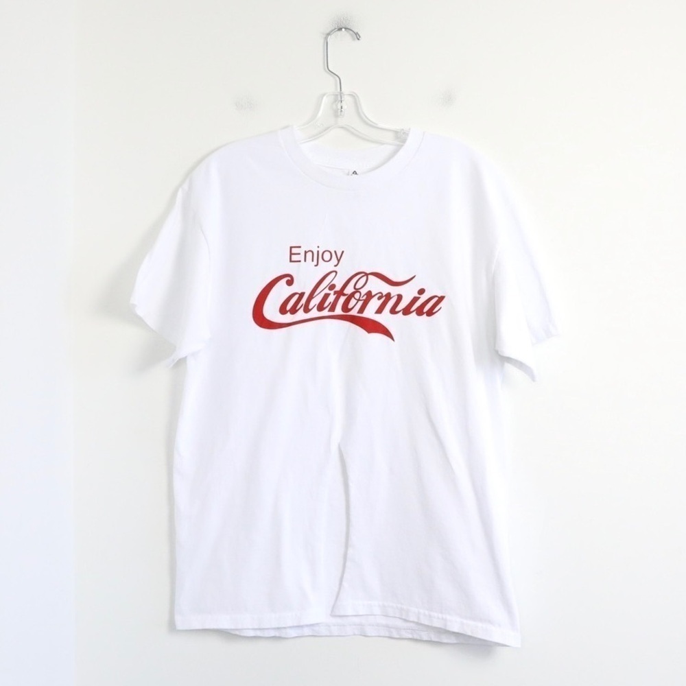 Enjoy California Coca-Cola customized white red t-shirt front knot split cotton